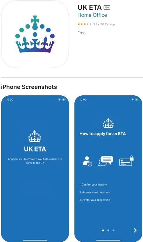 eTA UK iPhone-applikation